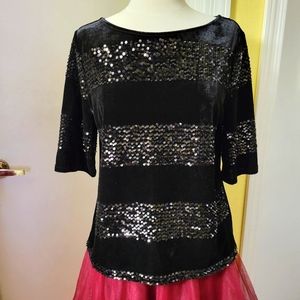 NEW Black Velvet and Sequined Holiday Blouse size Medium 3/4 Sleeve